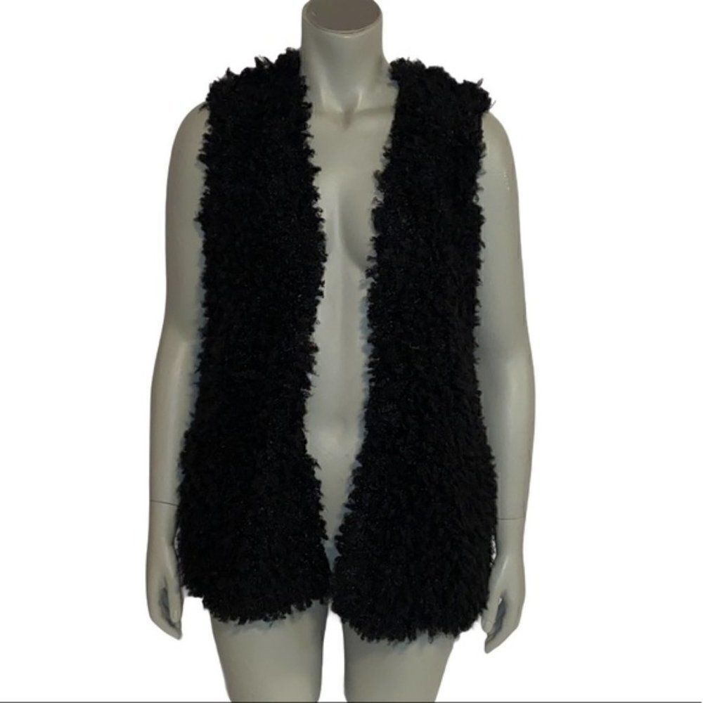 Vertigo Paris Black Eyelash Fuzzy Open VEST NWT
